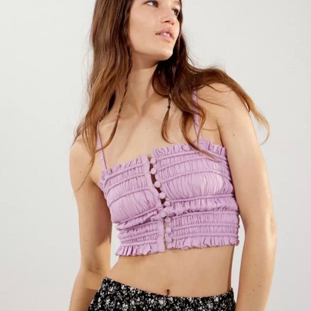 URBAN OUTFITTERS Chelsea Linen Ruched Cami Crop Tank Top Purple Medium M